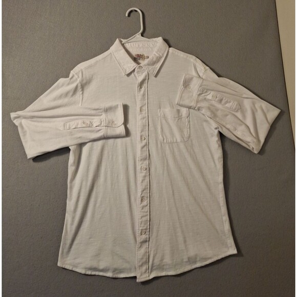 Faherty Shirt Mens Large White Sunwashed Knit Organic Cotton Button Up Pockets - Picture 1 of 10
